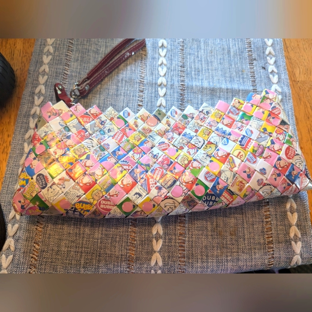 Nahui Ollin Candy Wrapper Clutch/Wristlet Bag Multicolor Unique Recycled